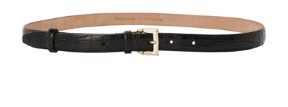Gucci Croc Embossed Thin Belt, &pound;150, Accessories, Black, Crocodile, Front view